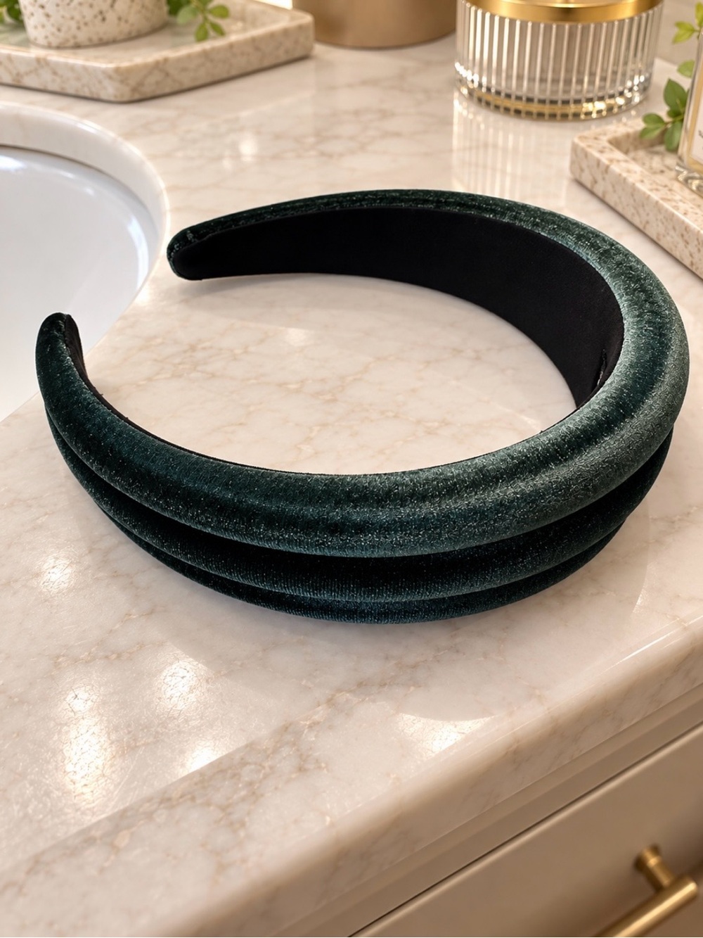 Each Jewels Velvet Padded Headband - Dark Green